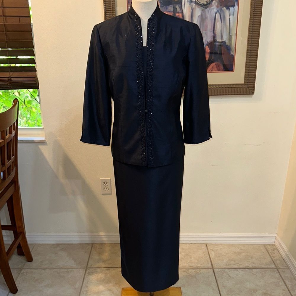 JESSICA HOWARD Evenings Elegant Navy  Gown w/ Crystal Embellished Jacket Size 12